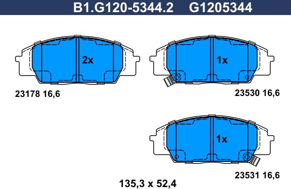 Galfer B1.G120-5344.2 - Гальмівні колодки, дискові гальма autocars.com.ua