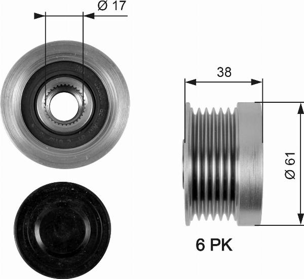 GATES OAP7036 - Ремінний шків, генератор autocars.com.ua