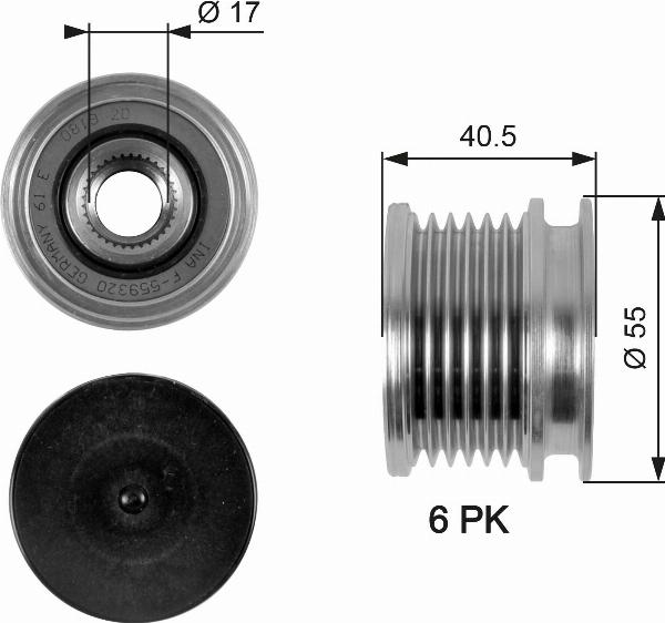 GATES OAP7057 - Ремінний шків, генератор autocars.com.ua