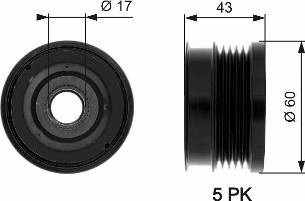 GATES OAP7062 - Ремінний шків, генератор autocars.com.ua