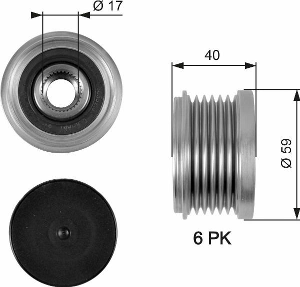 GATES OAP7097 - Ремінний шків, генератор autocars.com.ua