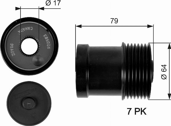 GATES OAP7104 - Ремінний шків, генератор autocars.com.ua