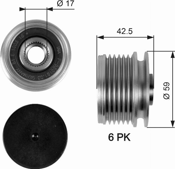 GATES OAP7106 - Ремінний шків, генератор autocars.com.ua