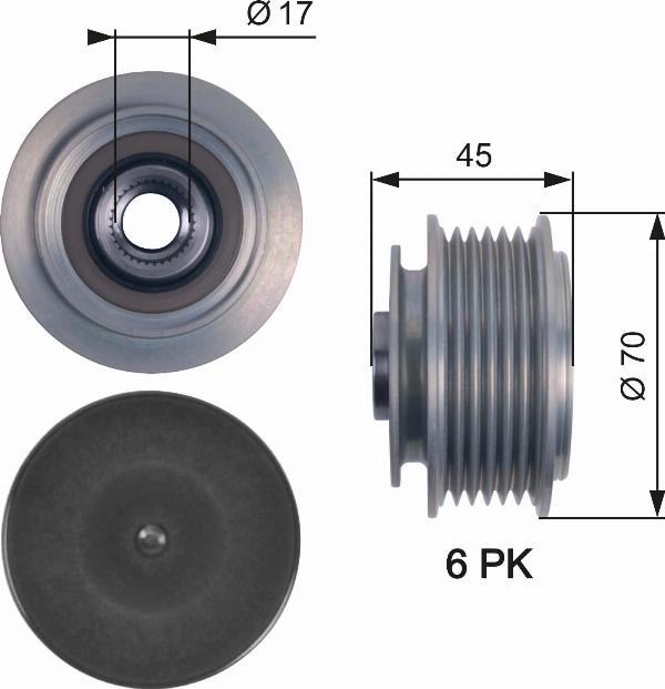 GATES OAP7128 - Ремінний шків, генератор autocars.com.ua