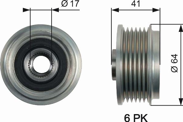 GATES OAP7161 - Ремінний шків, генератор autocars.com.ua