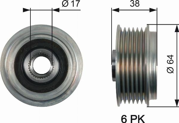 GATES OAP7165 - Ремінний шків, генератор autocars.com.ua