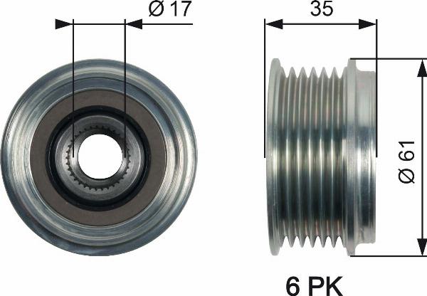 GATES OAP7166 - Ремінний шків, генератор autocars.com.ua