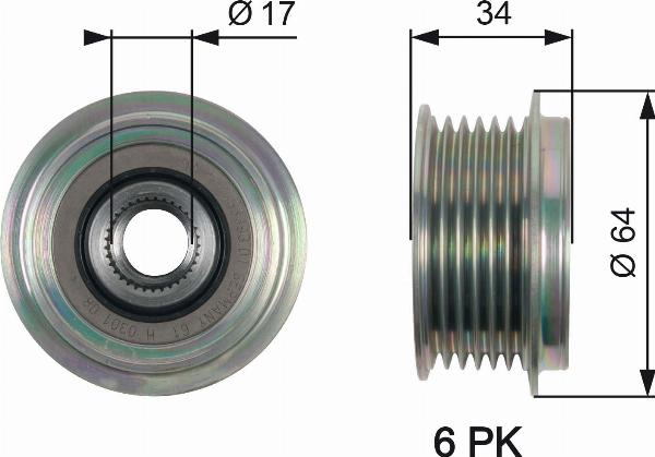 GATES OAP7167 - Ремінний шків, генератор autocars.com.ua