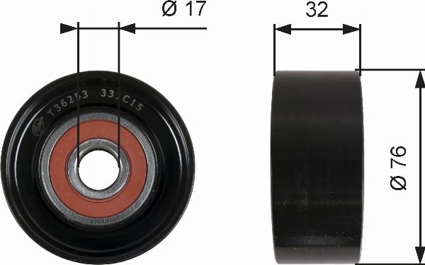 GATES T36253 - Паразитний / провідний ролик, поліклиновий ремінь autocars.com.ua