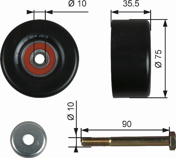GATES T36357 - Паразитний / провідний ролик, поліклиновий ремінь autocars.com.ua