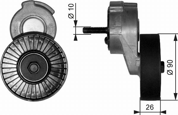 GATES T38113 - Натягувач ременя, клинові зуб. autocars.com.ua