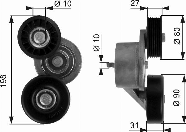 GATES T38167 - Натягувач ременя, клинові зуб. autocars.com.ua