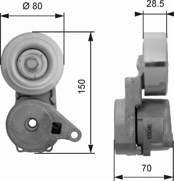 GATES T38413 - Натягувач ременя, клинові зуб. autocars.com.ua