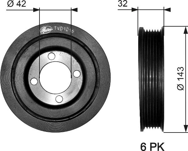 GATES TVD1016 - Ремінний шків, колінчастий вал autocars.com.ua