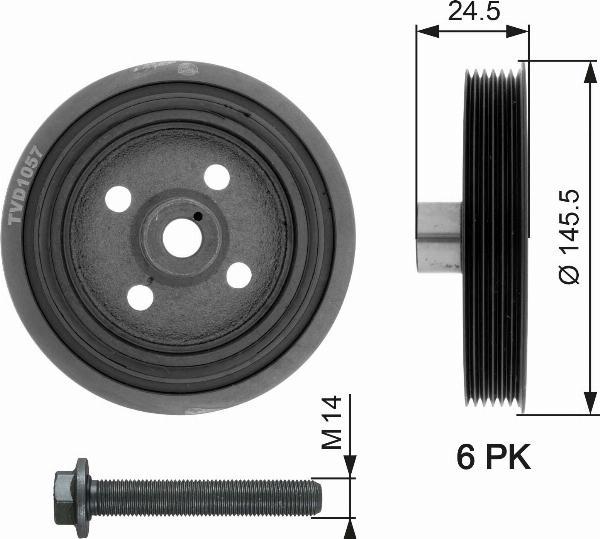 GATES TVD1057A - Ремінний шків, колінчастий вал autocars.com.ua