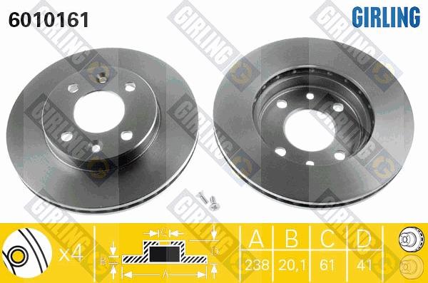 Girling 6010161 - Гальмівний диск autocars.com.ua