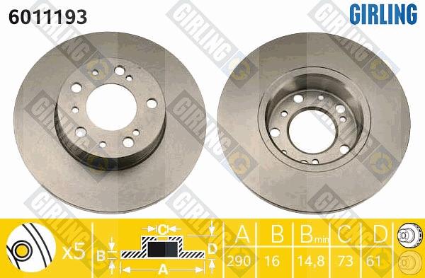 Girling 6011193 - Тормозной диск avtokuzovplus.com.ua