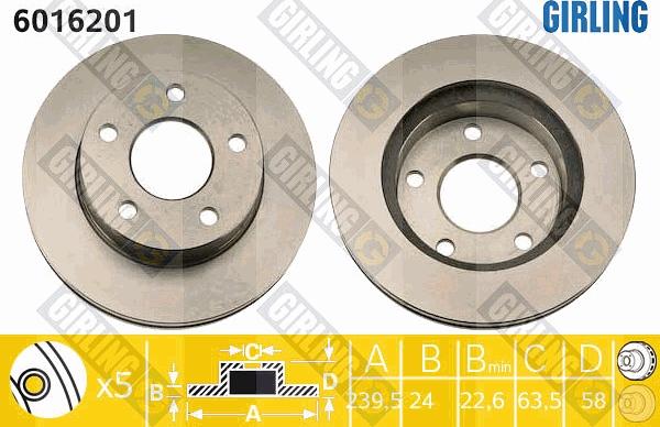 Girling 6016201 - Тормозной диск avtokuzovplus.com.ua