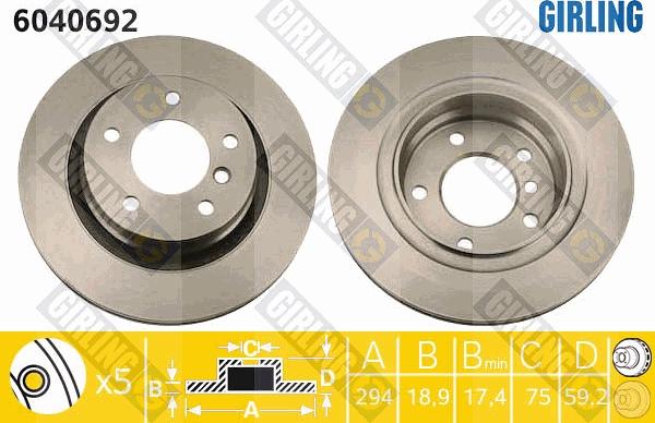 Girling 6040692 - Тормозной диск avtokuzovplus.com.ua