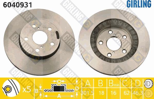 Girling 6040931 - Тормозной диск avtokuzovplus.com.ua