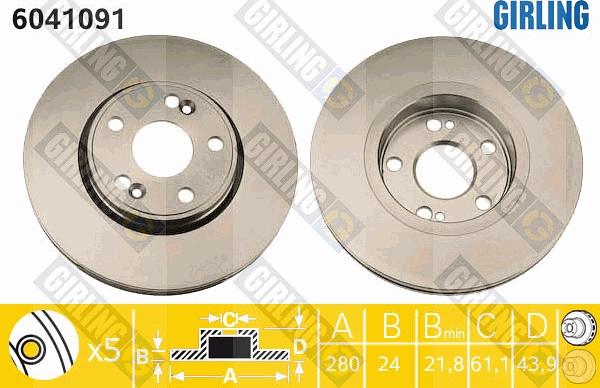 Girling 6041091 - Тормозной диск avtokuzovplus.com.ua