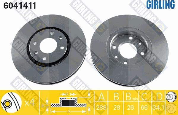 Girling 6041411 - Гальмівний диск autocars.com.ua