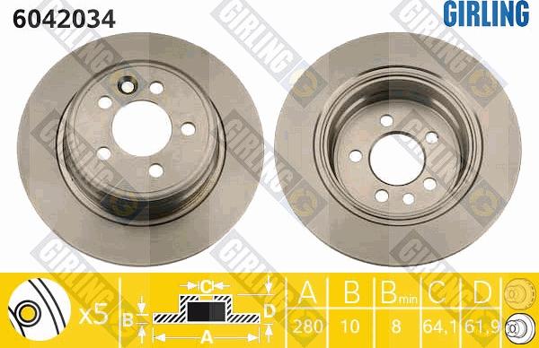 Girling 6042034 - Тормозной диск avtokuzovplus.com.ua