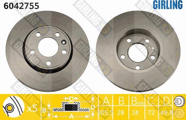 Girling 6042755 - Гальмівний диск autocars.com.ua