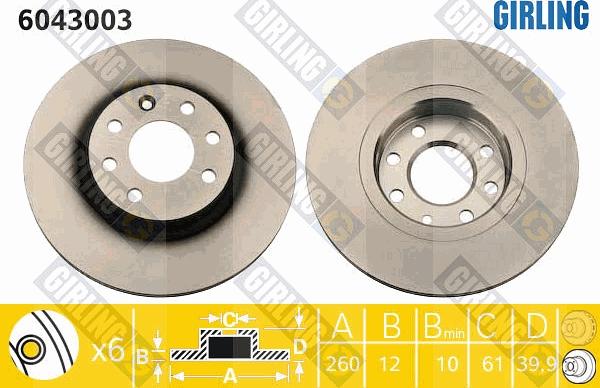 Girling 6043003 - Тормозной диск avtokuzovplus.com.ua