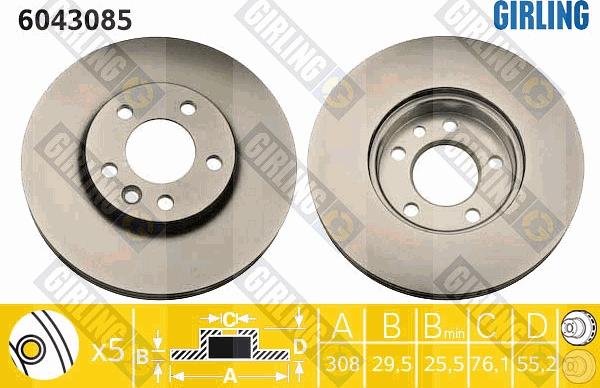 Girling 6043085 - Гальмівний диск autocars.com.ua