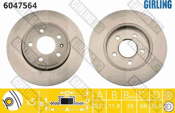 Girling 6047564 - Тормозной диск avtokuzovplus.com.ua