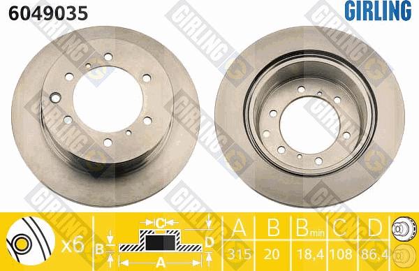 Girling 6049035 - Тормозной диск avtokuzovplus.com.ua