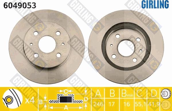 Girling 6049053 - Тормозной диск avtokuzovplus.com.ua