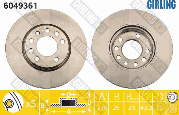 Girling 6049361 - Гальмівний диск autocars.com.ua