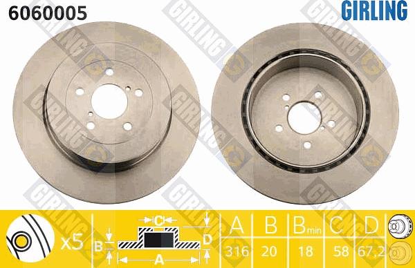 Girling 6060005 - Гальмівний диск autocars.com.ua