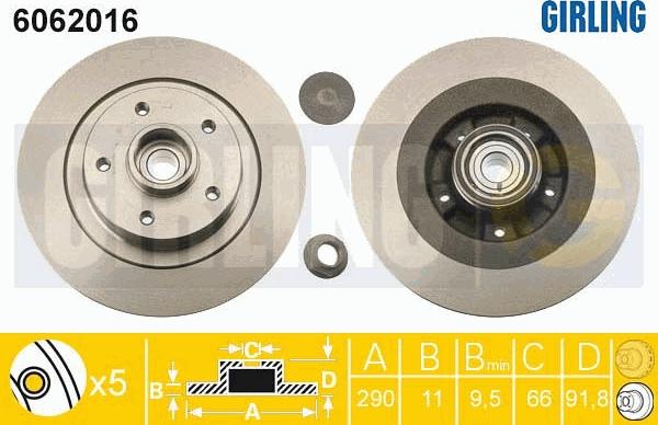 Girling 6062016 - Тормозной диск avtokuzovplus.com.ua