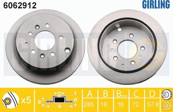 Girling 6062912 - Гальмівний диск autocars.com.ua