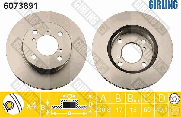 Girling 6073891 - Гальмівний диск autocars.com.ua