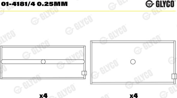 Glyco 01-4181/4 0.25mm - шатуни підшипник autocars.com.ua