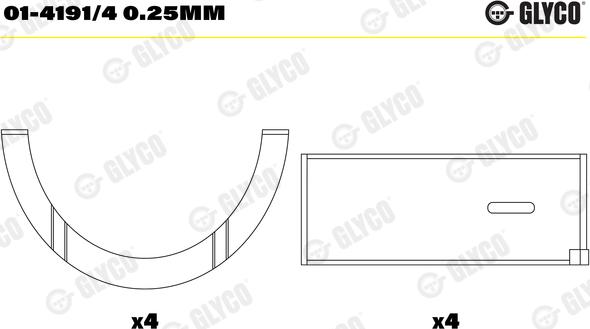 Glyco 01-4191/4 0.25mm - шатуни підшипник autocars.com.ua