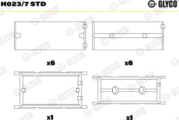 Glyco H023/7 STD - Вкладиші корінні BMW HL STD M20-M21-M50-M51-M52-M54-M57 із двома замками вир-во GLYCO autocars.com.ua