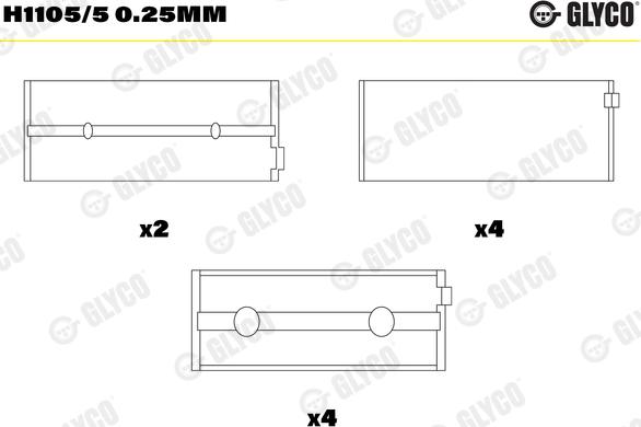 Glyco H1105/5 0.25mm - Подшипник коленвала avtokuzovplus.com.ua