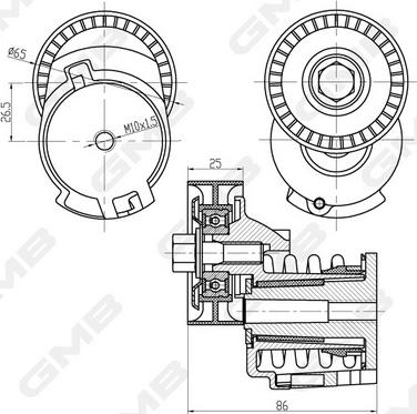 GMB GAT20970 - Натягувач ременя, клинові зуб. autocars.com.ua