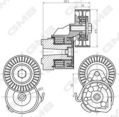 GMB GAT22450 - Натягувач ременя, клинові зуб. autocars.com.ua