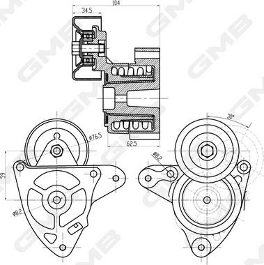 GMB GAT31600 - Натягувач ременя, клинові зуб. autocars.com.ua