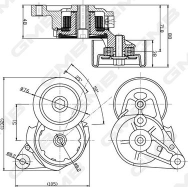 GMB GAT31660 - Натягувач ременя, клинові зуб. autocars.com.ua