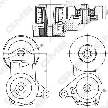 GMB GAT32200 - Натягувач ременя, клинові зуб. autocars.com.ua