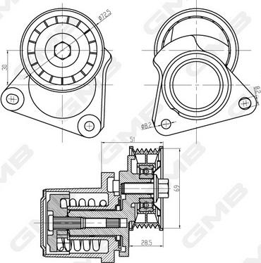 GMB GAT32380 - Натягувач ременя, клинові зуб. autocars.com.ua