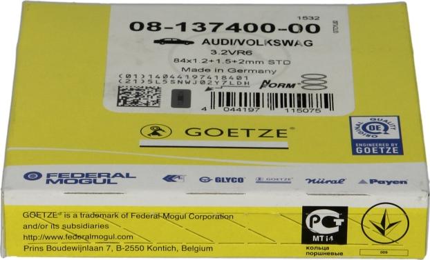 Goetze 08-137400-00 - Комплект поршневих кілець autocars.com.ua