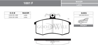 GoodWill 1001 F - Гальмівні колодки, дискові гальма autocars.com.ua